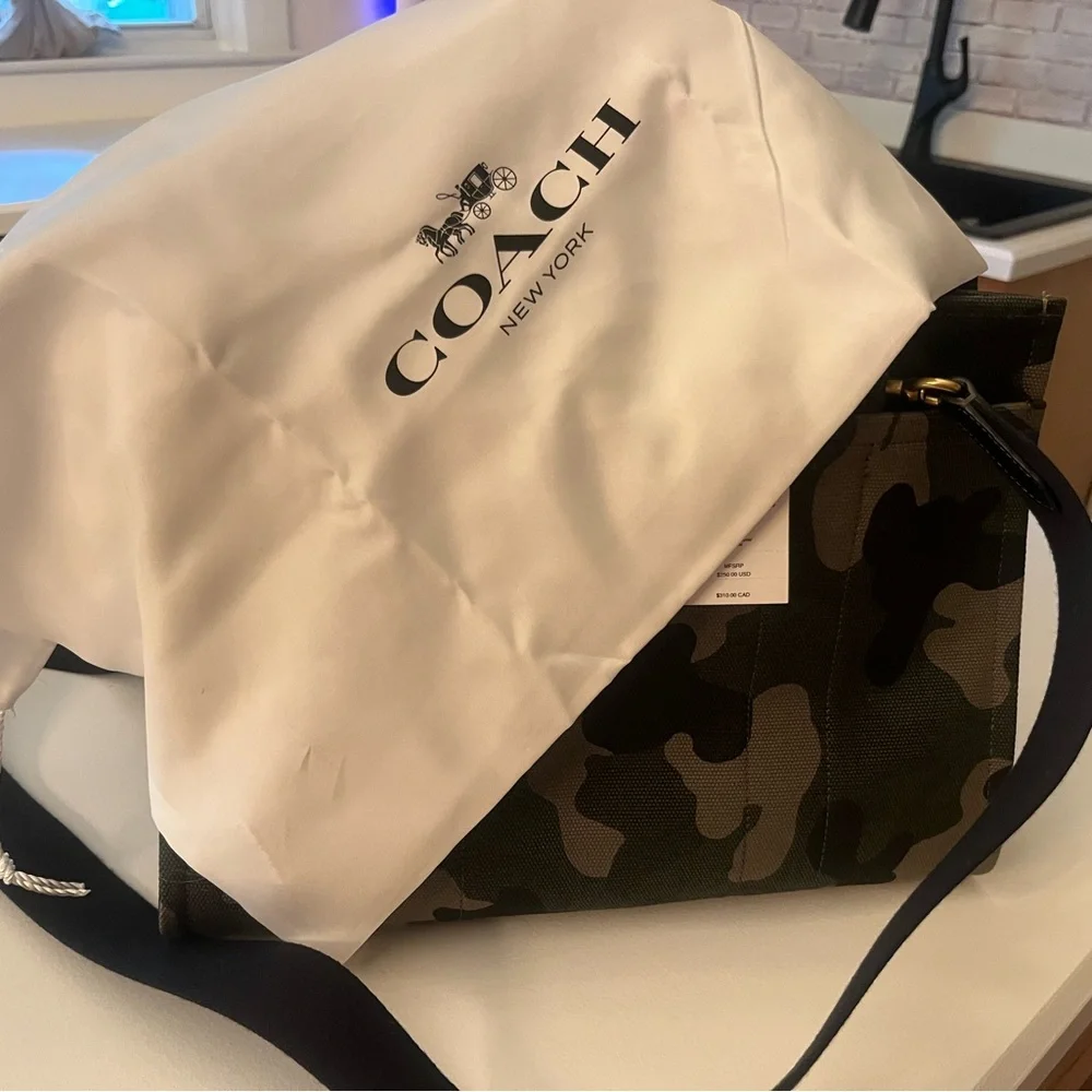Coach Camouflage Canvas Tote Messenger in Green, Black and Brown